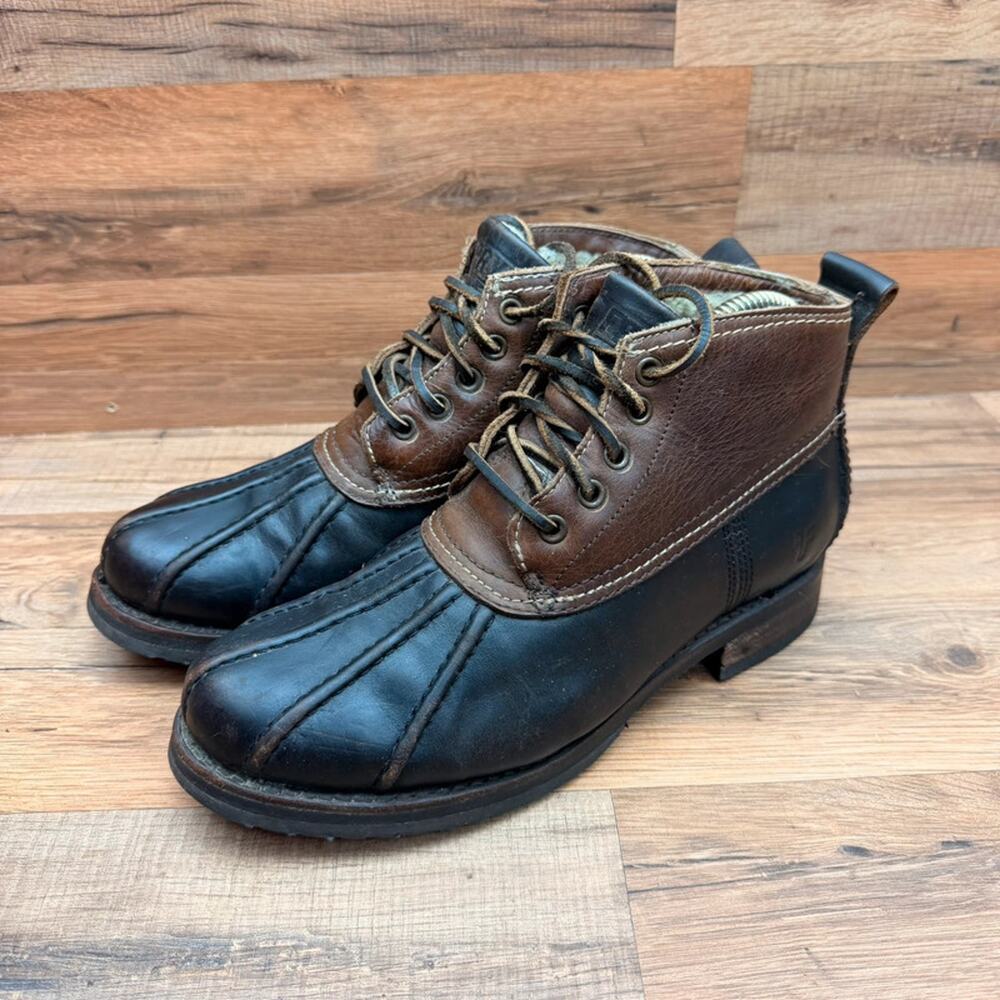 Frye Veronica Women's size 7 Brown Leather Shearling Duck Boots Lace-Up Mid-Calf